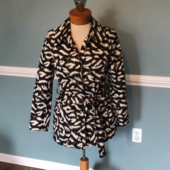 Sandro Studio Leopard Animal Print Jacket Button Up with Belt Mid Length Sz M - Picture 1 of 11